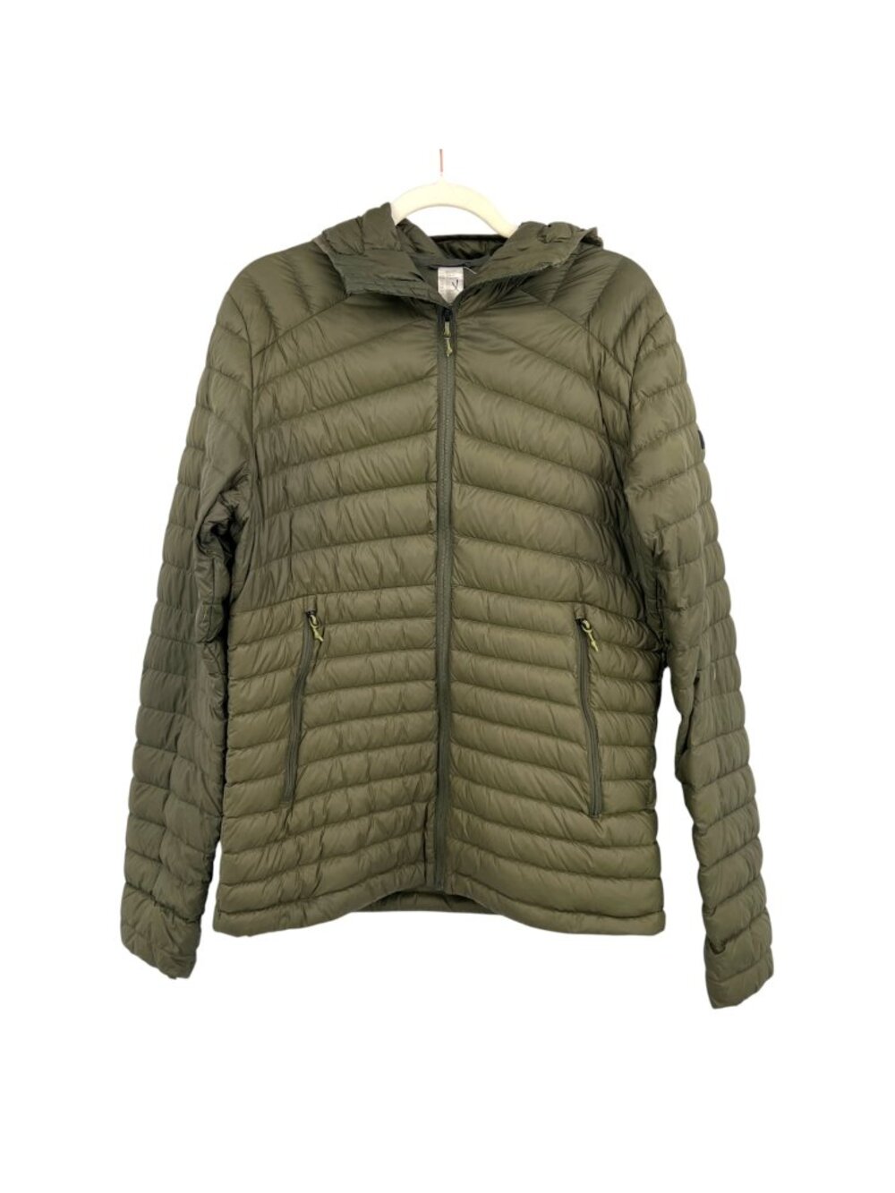 Decathlon Forclaz Lightweight Olive Green Hooded Down Jacket Mens Size Large